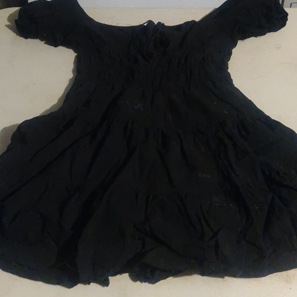 Women's Short Black Dress with Puffy Cap Sleeves